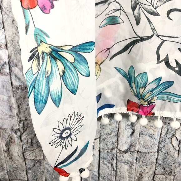 Swim cover Up White Floral Kimono Tunic - Picture 3 of 3